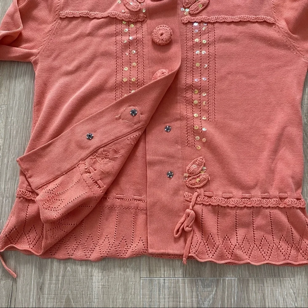 ⭐️3/$25 Bobby Chan Coral Silk Blend Cardigan Sz S - Picture 6 of 7